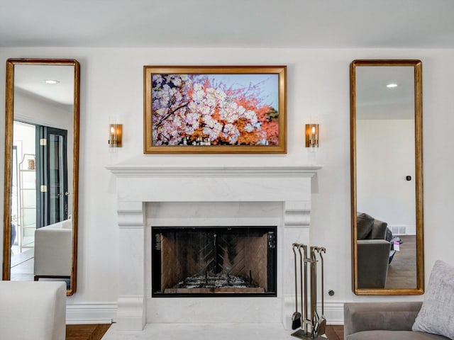 8 Wyndham Ct, Oak Brook, IL 60523 - living room with a fireplace with flush hearth, baseboards, and recessed lighting