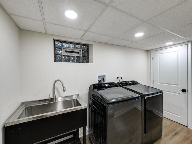 8 Wyndham Ct, Oak Brook, IL 60523 - clothes washing area featuring washer and dryer, light wood-style floors, and recessed lighting