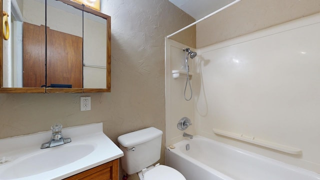 3320 Kimberly Dr, Champaign, IL 61821 - bathroom featuring a textured wall, bathtub / shower combination, vanity, and toilet