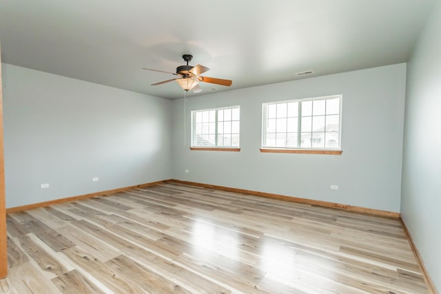 18034 Donatus Dr, Lansing, IL 60438 - empty room with light wood finished floors, baseboards, ceiling fan, and visible vents