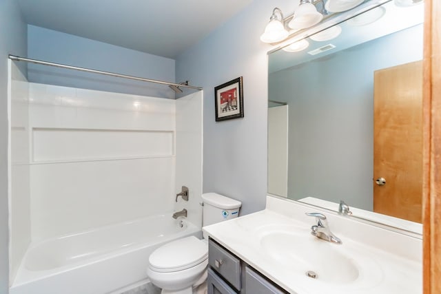 18034 Donatus Dr, Lansing, IL 60438 - bathroom with vanity, toilet, visible vents, and bathtub / shower combination