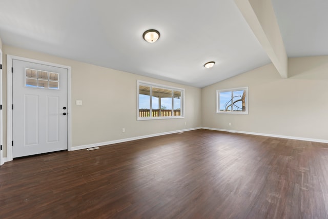 237 N Simmons St, Stockton, IL 61085 - interior space featuring dark wood finished floors, baseboards, and lofted ceiling with beams