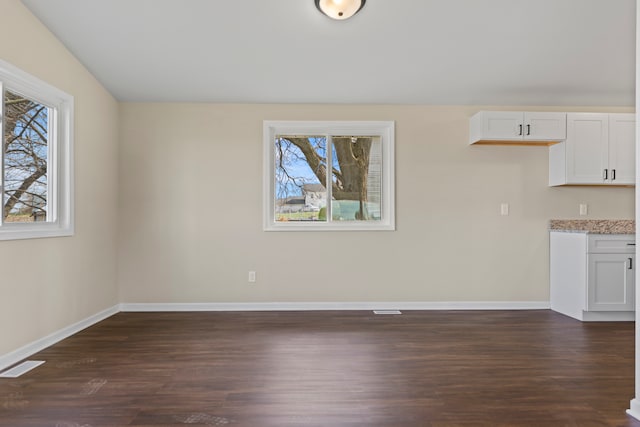 237 N Simmons St, Stockton, IL 61085 - unfurnished dining area featuring a wealth of natural light, visible vents, and dark wood-style flooring