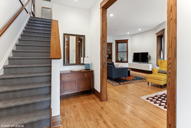 2645 N Mozart St, Chicago, IL 60647 - stairs with wood-type flooring, recessed lighting, and baseboards
