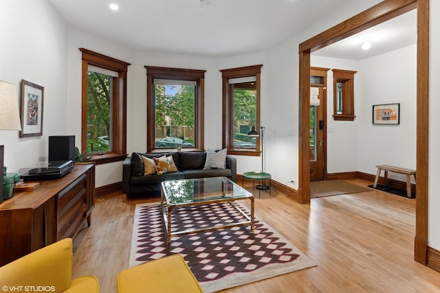 2645 N Mozart St, Chicago, IL 60647 - living area featuring baseboards, light wood-type flooring, and recessed lighting