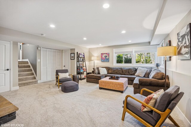 1232 Blackthorn Ln, Deerfield, IL 60015 - carpeted living area with stairway, recessed lighting, and baseboards