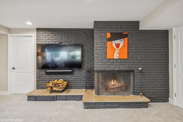 1232 Blackthorn Ln, Deerfield, IL 60015 - carpeted living room featuring a brick fireplace and baseboards