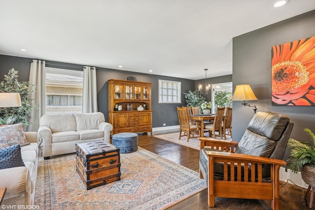 1232 Blackthorn Ln, Deerfield, IL 60015 - living area featuring a chandelier, recessed lighting, baseboards, and wood finished floors