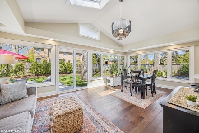 1232 Blackthorn Ln, Deerfield, IL 60015 - sunroom / solarium featuring a chandelier, lofted ceiling, and a skylight