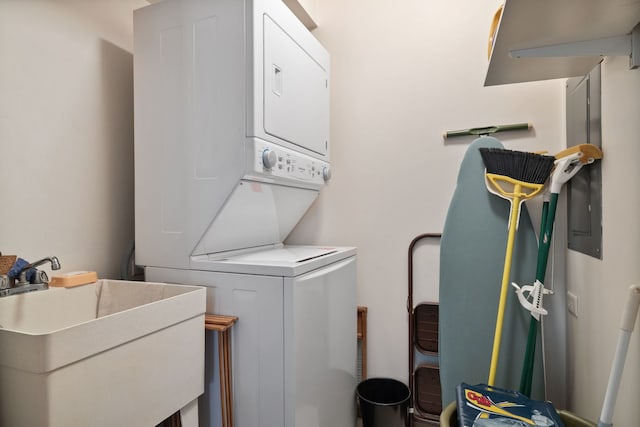 13935 Le Claire Ave Unit 306, Crestwood, IL 60418 - laundry area with stacked washing machine and dryer