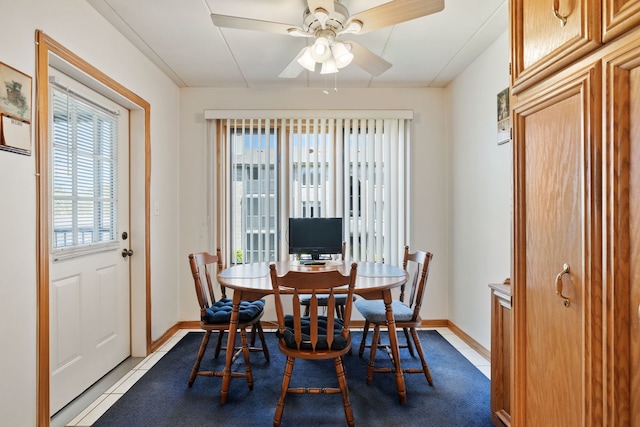 13935 Le Claire Ave Unit 306, Crestwood, IL 60418 - tiled dining room featuring a ceiling fan and baseboards