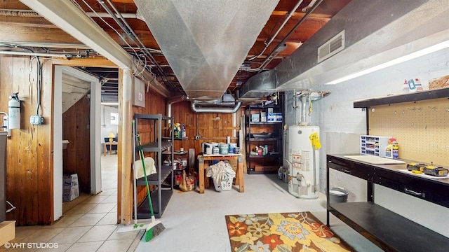 unfinished below grade area featuring water heater