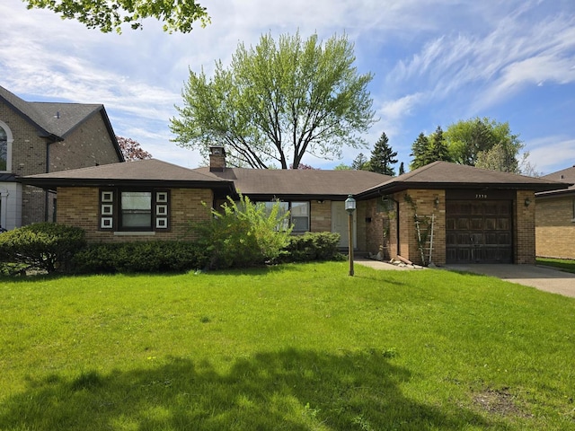 7330 N Kildare Ave, Lincolnwood, IL 60712 - view of front facade with a garage, brick siding, a chimney, and a front yard