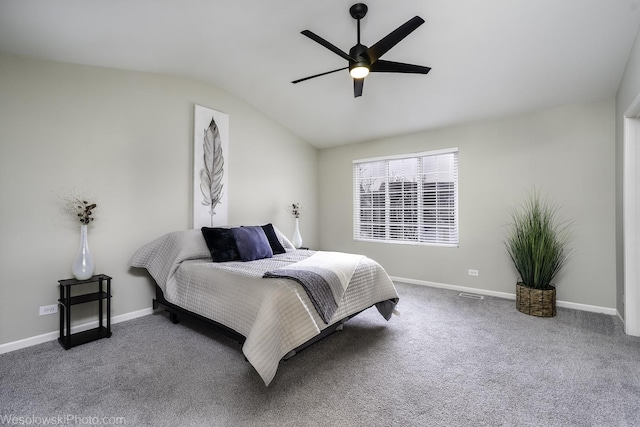 434 Locksley Dr, Streamwood, IL 60107 - carpeted bedroom featuring lofted ceiling, baseboards, and a ceiling fan