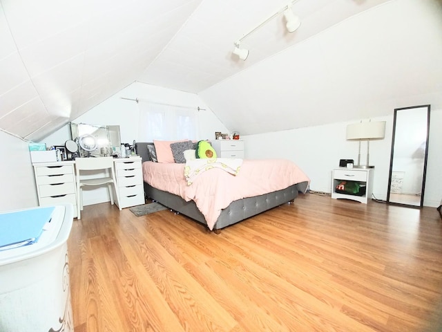 372 55th St, Clarendon Hills, IL 60514 - bedroom with wood finished floors, vaulted ceiling, and track lighting