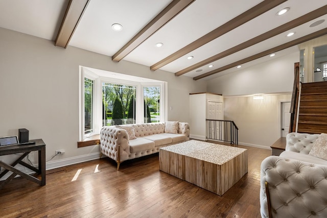 200 Marshall Dr, Des Plaines, IL 60016 - living room with dark wood finished floors, recessed lighting, baseboards, and stairs