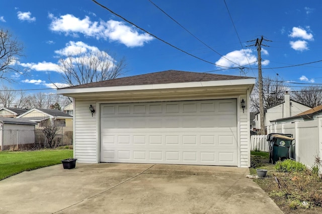 detached garage with fence