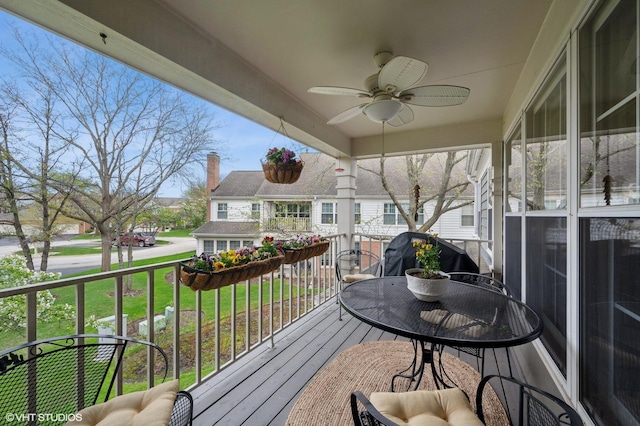 145 Princeton Ln, Glenview, IL 60026 - wooden terrace with ceiling fan and a yard