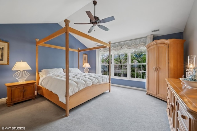 145 Princeton Ln, Glenview, IL 60026 - bedroom with lofted ceiling, light carpet, ceiling fan, and baseboards
