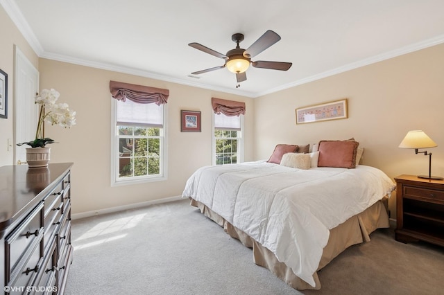 145 Princeton Ln, Glenview, IL 60026 - bedroom featuring crown molding, light carpet, baseboards, and ceiling fan