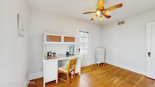 620 S Elmwood Ave, Oak Park, IL 60304 - office area with radiator, light wood-style floors, ceiling fan, and visible vents
