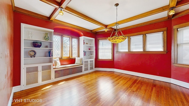 620 S Elmwood Ave, Oak Park, IL 60304 - spare room featuring coffered ceiling, plenty of natural light, baseboards, and hardwood / wood-style flooring