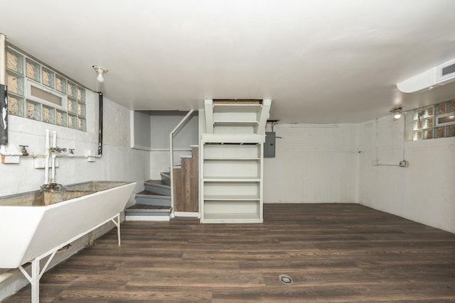 8007 S Houston Ave, Chicago, IL 60617 - finished basement with wood finished floors, stairs, and electric panel