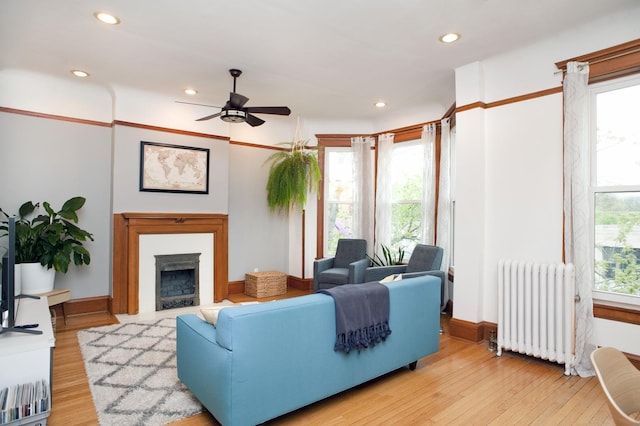 5338 S Greenwood Ave Unit 3, Chicago, IL 60615 - living area featuring radiator heating unit, ceiling fan, plenty of natural light, and recessed lighting