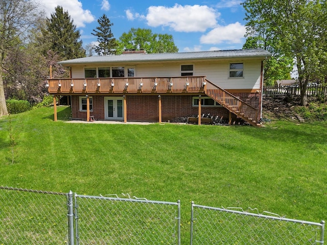 1612 Parkside Ct, Freeport, IL 61032 - back of property with french doors, a wooden deck, and stairway