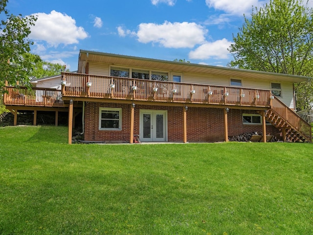 1612 Parkside Ct, Freeport, IL 61032 - back of house with french doors, a deck, a yard, and stairway