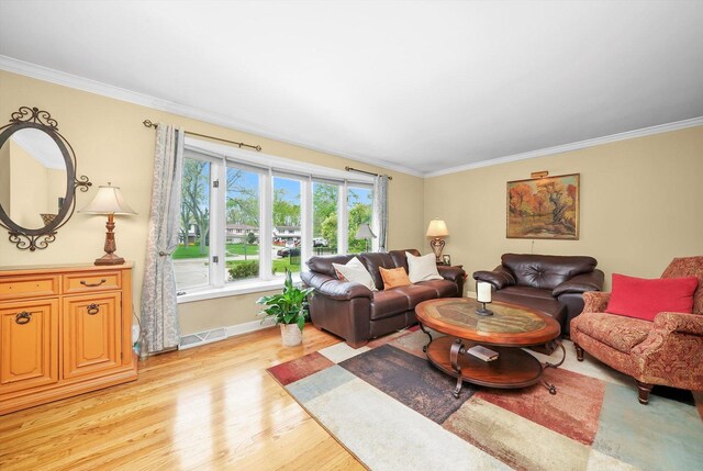 7513 Rohrer Dr, Downers Grove, IL 60516 - living room with light wood finished floors, crown molding, and baseboards