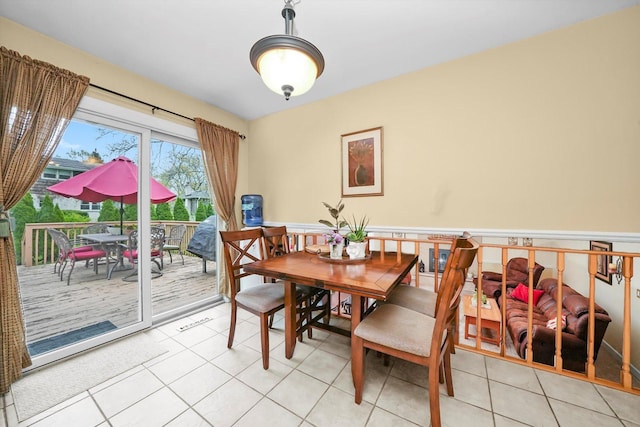 7513 Rohrer Dr, Downers Grove, IL 60516 - dining space with light tile patterned floors, visible vents, and wainscoting