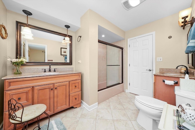 7513 Rohrer Dr, Downers Grove, IL 60516 - bathroom featuring toilet, baseboards, vanity, and combined bath / shower with glass door