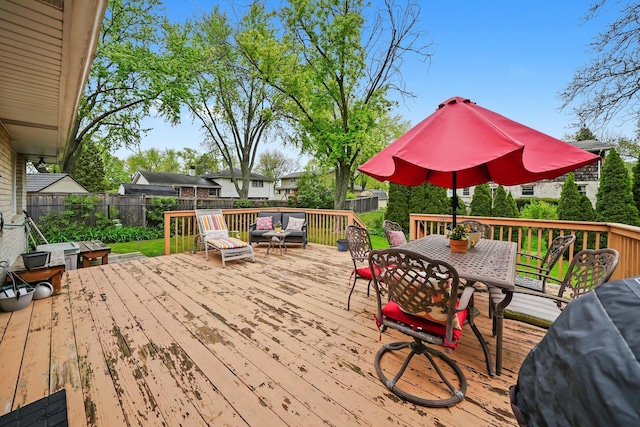 7513 Rohrer Dr, Downers Grove, IL 60516 - wooden deck featuring outdoor dining space and a fenced backyard