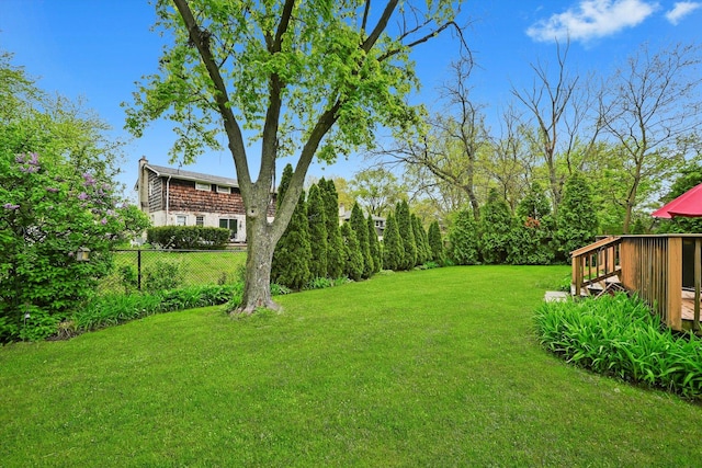 7513 Rohrer Dr, Downers Grove, IL 60516 - view of yard featuring fence and a wooden deck