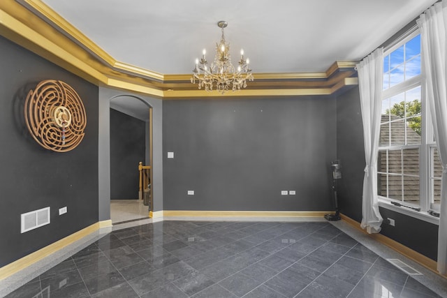 440 Delaware Cir, Bolingbrook, IL 60440 - spare room with arched walkways, a chandelier, and ornamental molding
