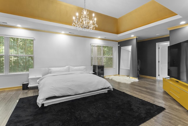440 Delaware Cir, Bolingbrook, IL 60440 - bedroom featuring multiple windows, a chandelier, wood finished floors, crown molding, and recessed lighting
