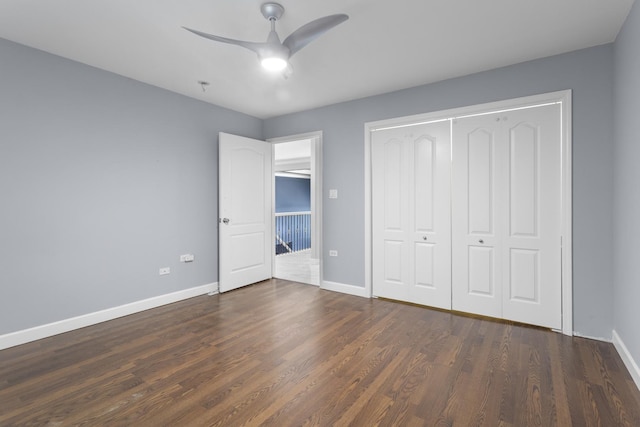 440 Delaware Cir, Bolingbrook, IL 60440 - unfurnished bedroom featuring dark wood finished floors, a closet, and ceiling fan