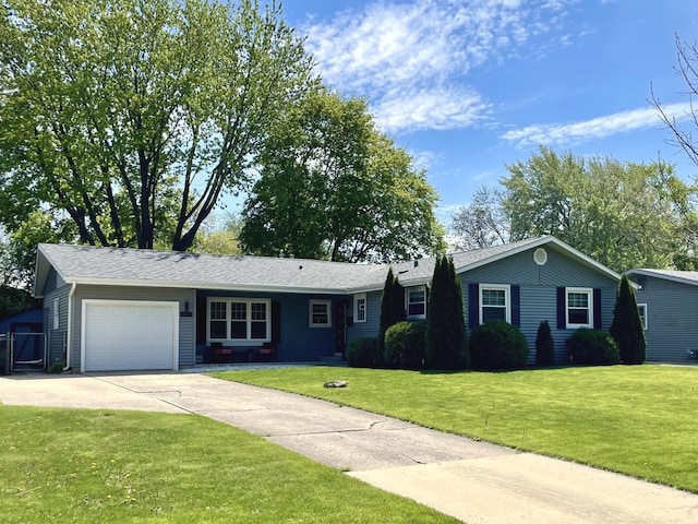 443 Indianwood Dr, Carol Stream, IL 60188 - single story home featuring a garage, driveway, a front yard, and a shingled roof