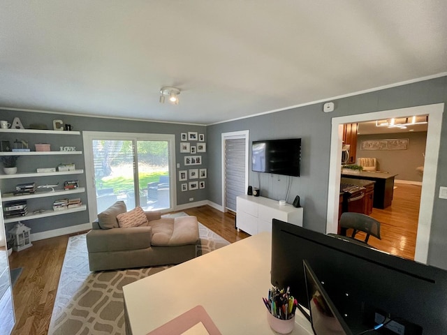 443 Indianwood Dr, Carol Stream, IL 60188 - living area with wood finished floors, ornamental molding, and baseboards