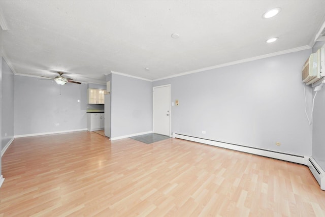 9960 Franchesca Ct Unit 3A, Orland Park, IL 60462 - unfurnished living room featuring light wood-type flooring, recessed lighting, a ceiling fan, baseboard heating, and baseboards