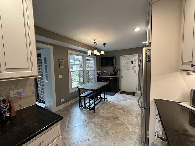 14609 Morningside Rd, Orland Park, IL 60462 - dining room featuring a chandelier, baseboards, recessed lighting, and light tile patterned floors