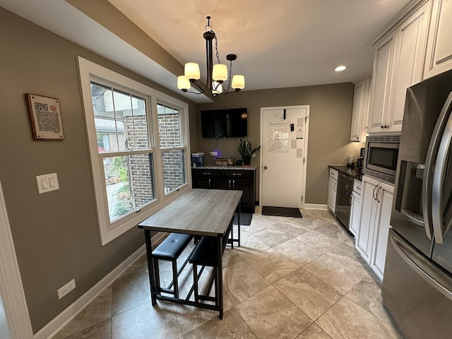 14609 Morningside Rd, Orland Park, IL 60462 - kitchen featuring appliances with stainless steel finishes, baseboards, plenty of natural light, a chandelier, and recessed lighting