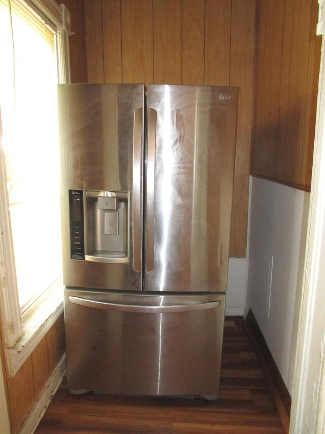 8742 S Racine Ave, Chicago, IL 60620 - kitchen view of stainless steel refrigerator with ice dispenser and dark wood finished floors