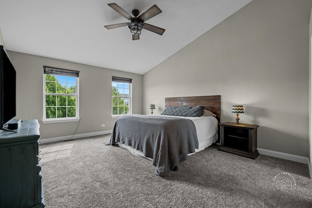 2027 Heatherstone Ct, Plainfield, IL 60586 - bedroom with baseboards, carpet, vaulted ceiling, and ceiling fan