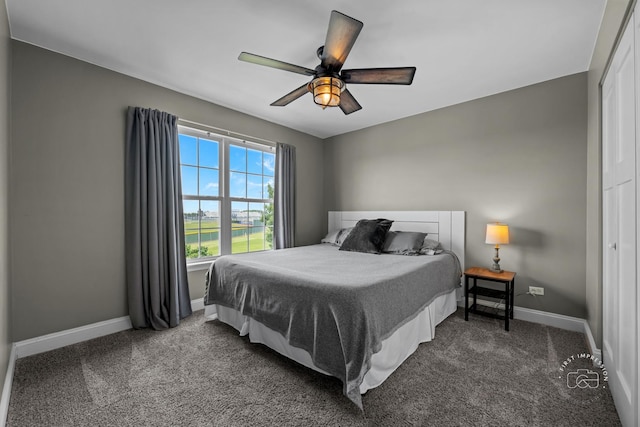 2027 Heatherstone Ct, Plainfield, IL 60586 - bedroom with dark carpet, baseboards, and ceiling fan
