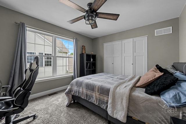 2027 Heatherstone Ct, Plainfield, IL 60586 - bedroom featuring baseboards, carpet flooring, a closet, and a ceiling fan