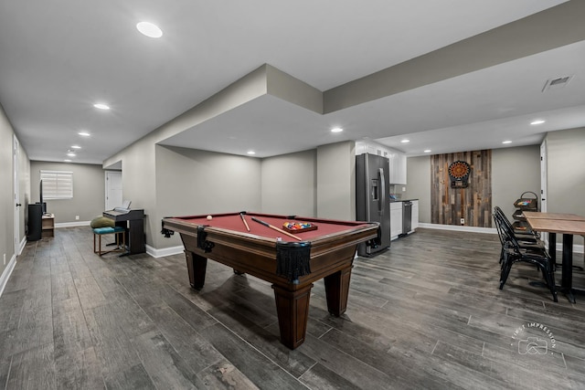 2027 Heatherstone Ct, Plainfield, IL 60586 - playroom with dark wood-type flooring, baseboards, billiards table, and recessed lighting