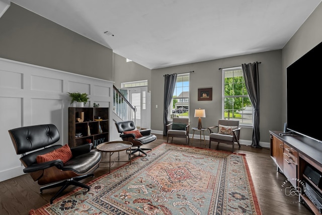 2027 Heatherstone Ct, Plainfield, IL 60586 - living area featuring stairway, dark wood-style flooring, and baseboards