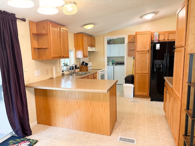 285 E Center St, Sheldon, IL 60966 - kitchen featuring under cabinet range hood, white appliances, a sink, and light countertops